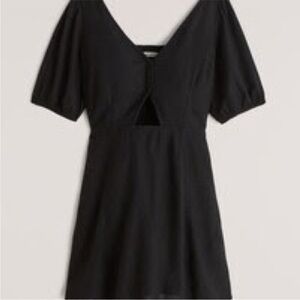 Abercrombie & Fitch Puff Sleeve Cutout Linen Blend Mini Dress Black L Large